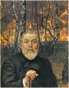 白樺の木の前での自画像 作： Hans Thoma